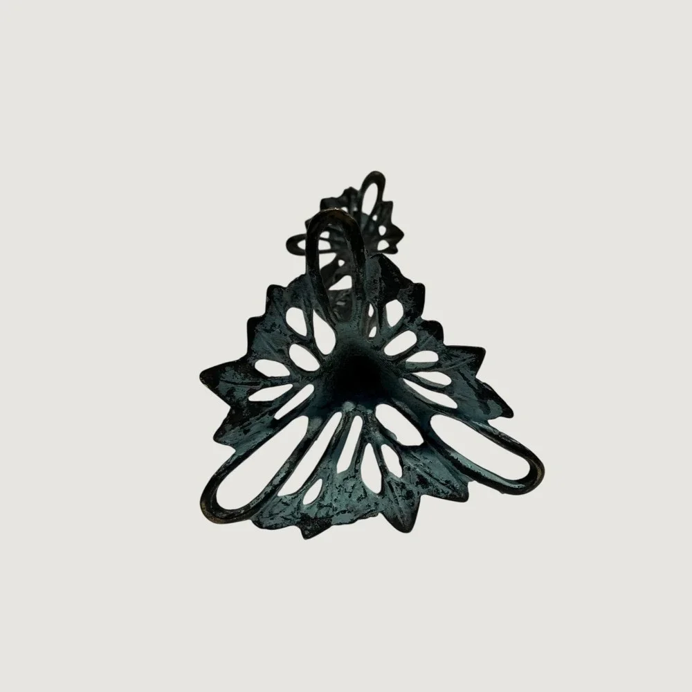 Vintage Art Nouveau Bronze Verdigris Floral Candlestick Holder 12 Inch Openwork